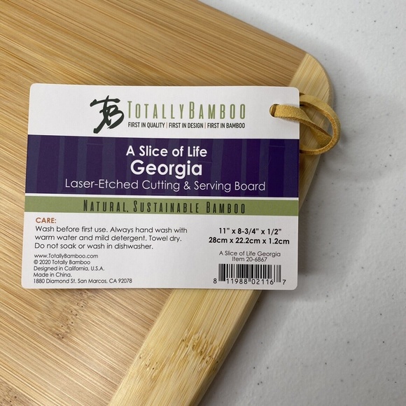Totally Bamboo A Slice of Life GEORGIA State Laser Etched Cutting Board NEW - Picture 6 of 7